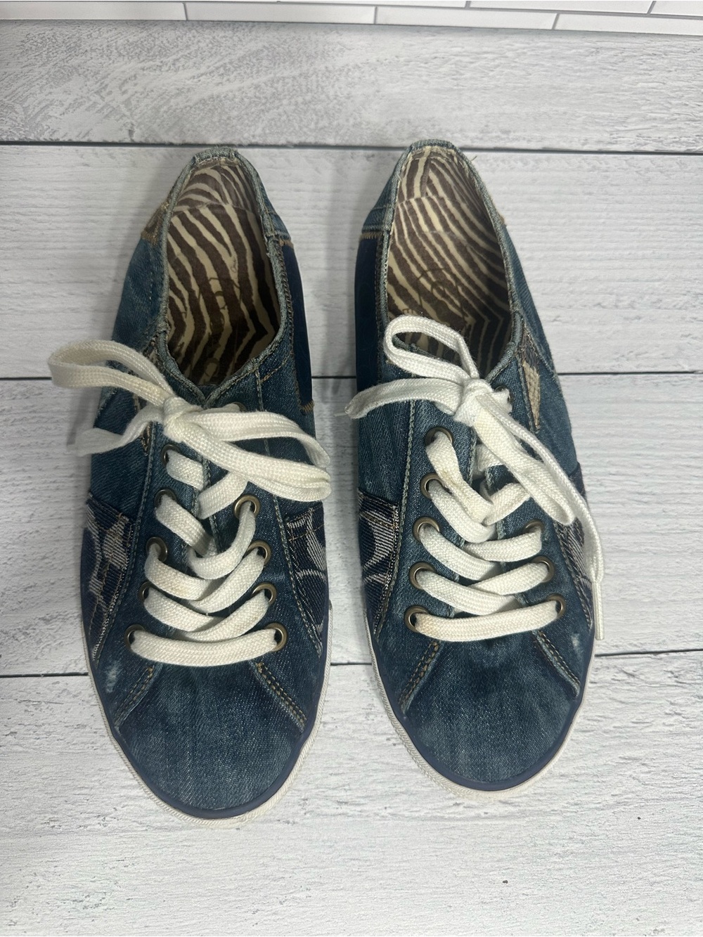 Coach Denim Lace-Up Sneakers in Blue with White Laces